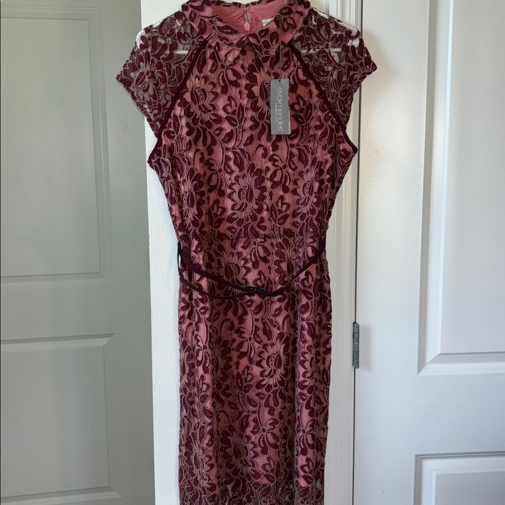 Eva Mendes Floral Lace Dress in Pink and Burgundy - Picture 3 of 5